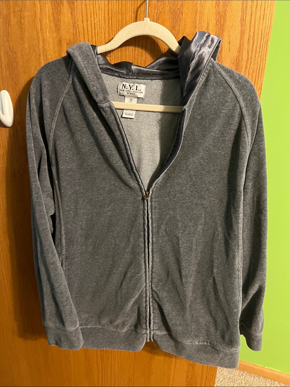 New York Laundry Gray Zip-Up Hoodie with Satin Hood Lining 1X